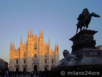 Duomo of Milan with the equestrian statue on the Duomo square